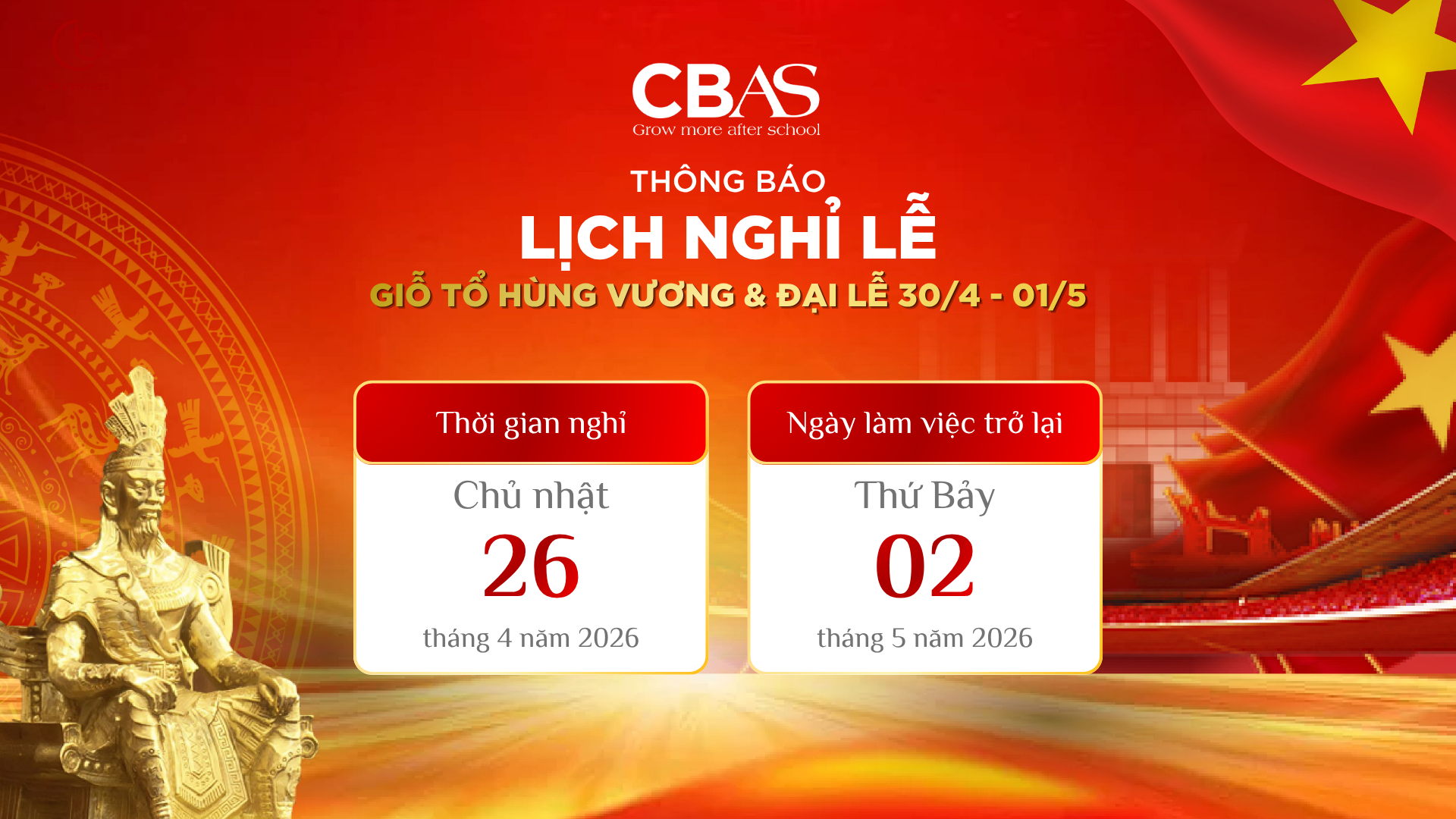 THÔNG BÁO LỊCH NGHỈ LỄ